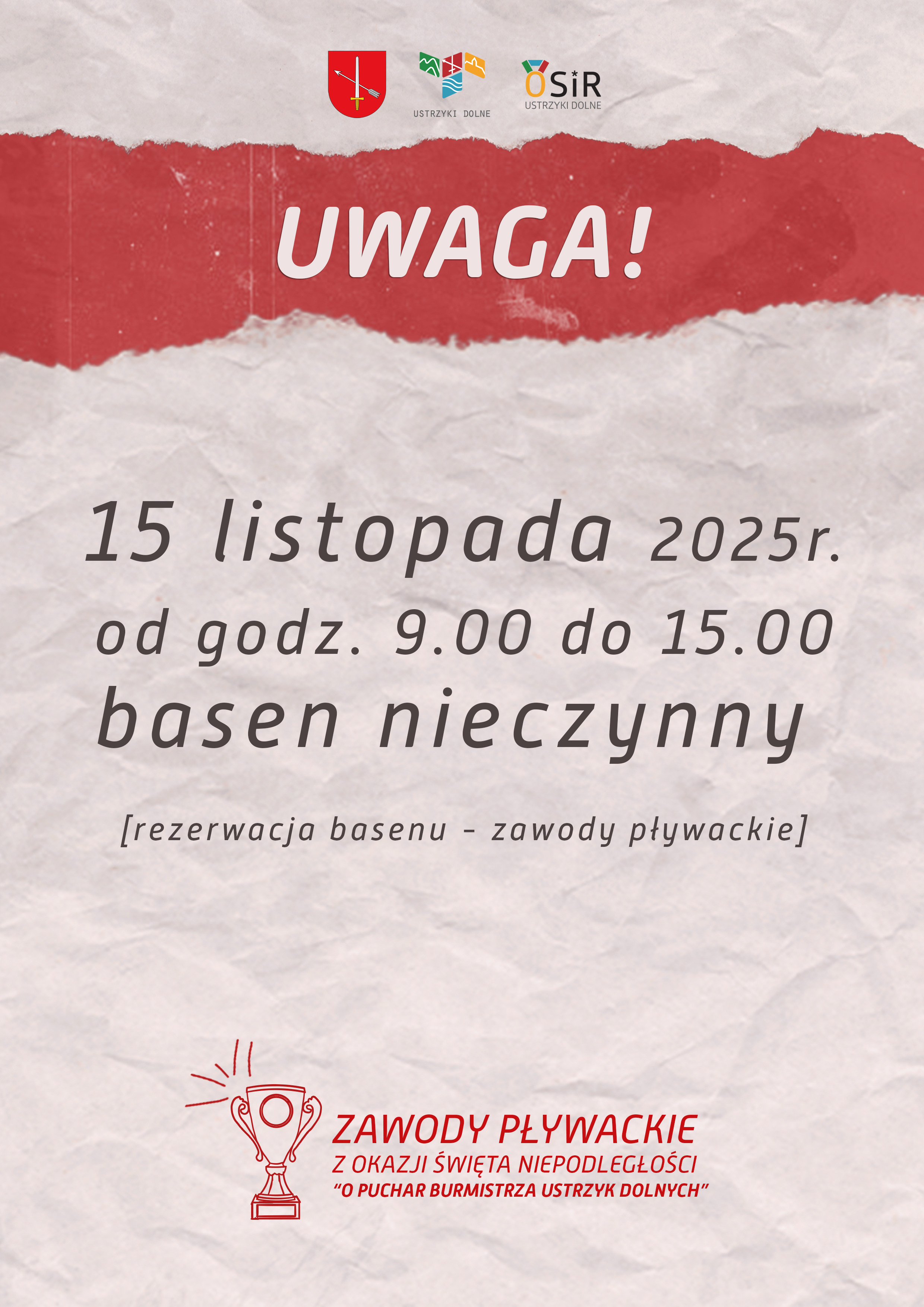 napis rezerwacja basenu zawody pływacki